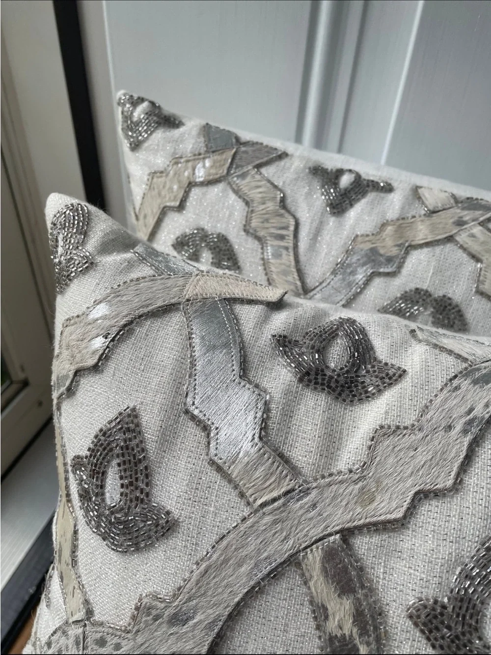 Callisto Cream and Gray Embroidered Lumbar Accent Pillow
